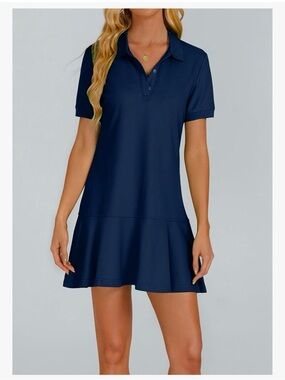 New Navy Polo Ruffle Hem Dress